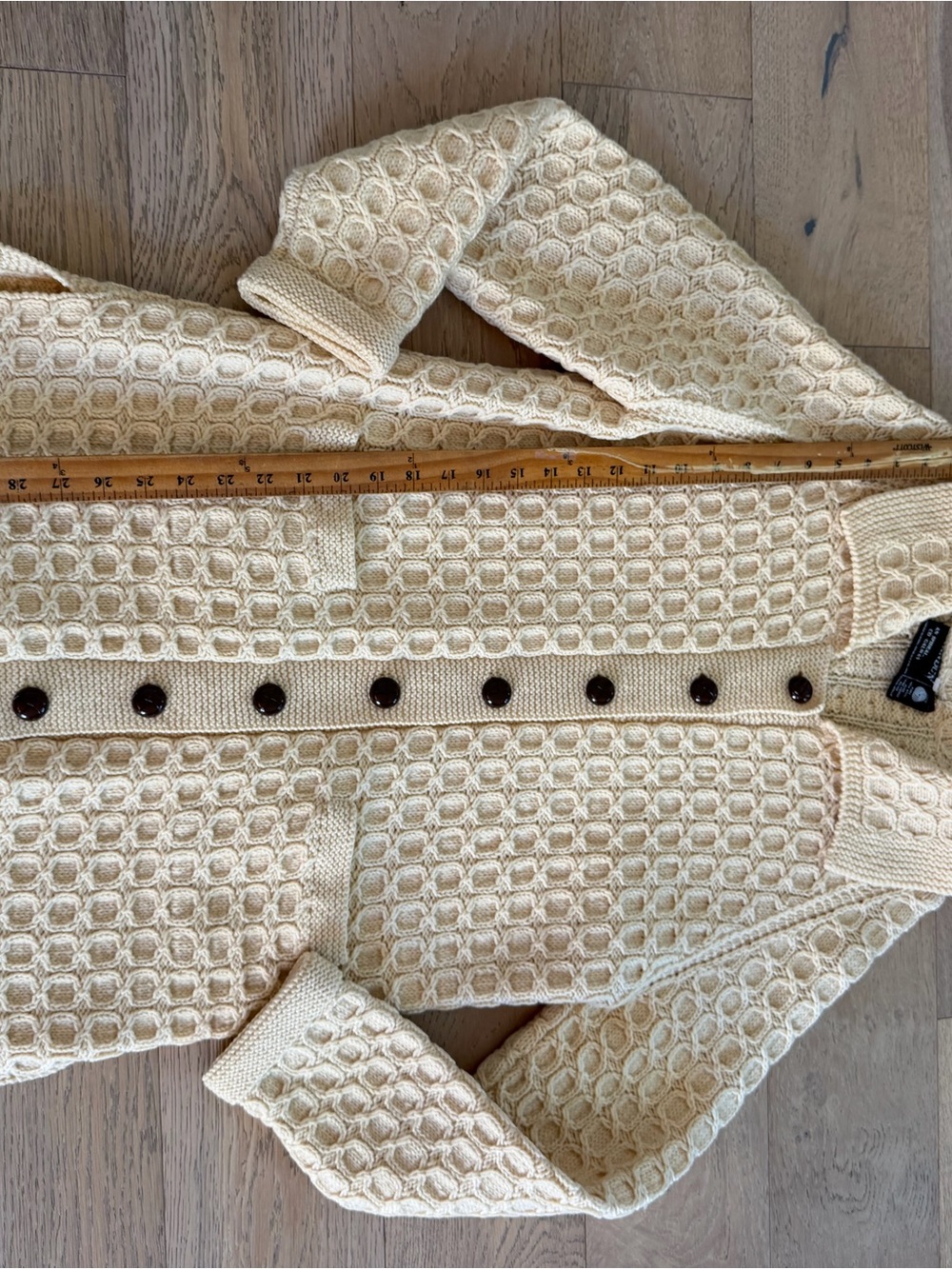 Standun Vintage Irish Aran Wool Knit Cardigan Sweater Cream Size L - Picture 2 of 5